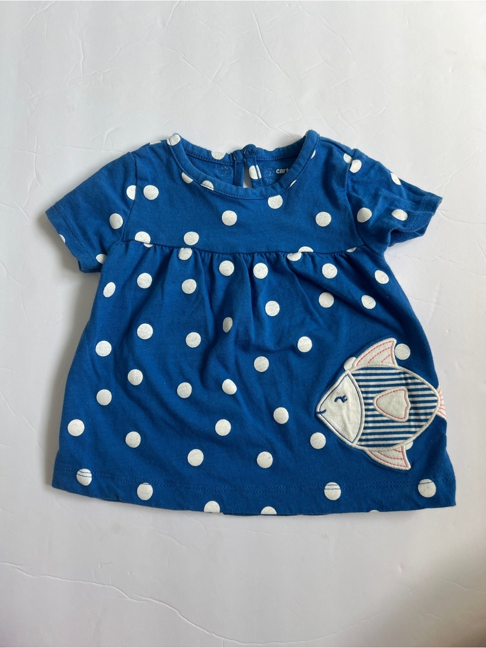 Carter's Royal Blue Polka Dot Tee with Striped Fish Patch